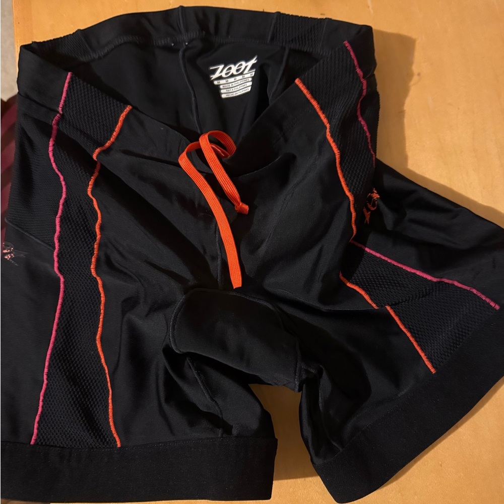 Zoot Black Lightly Padded Biker Shorts with Orange and Pink Accents